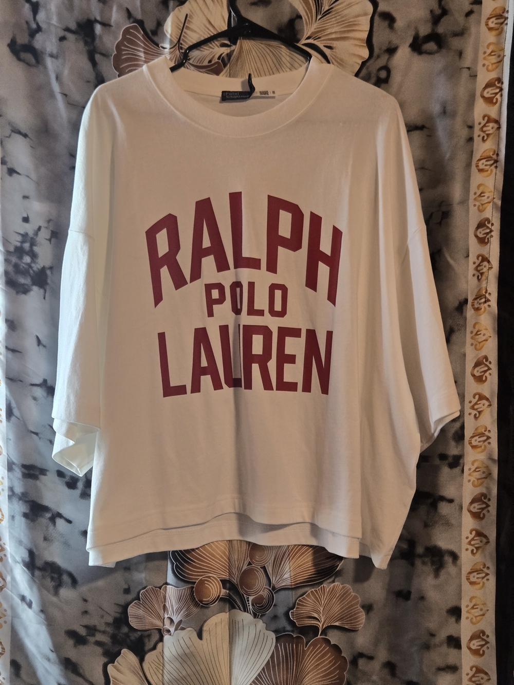 Ralph Lauren White Oversized Tee with Burgundy Logo